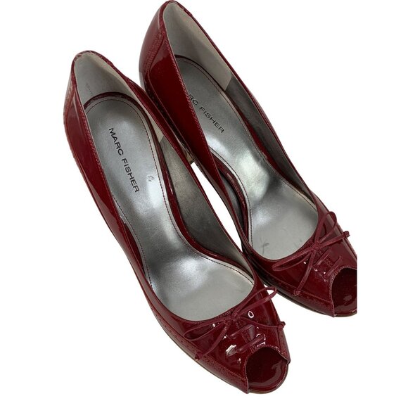 Marc Fisher Red Patent Leather Peep Toe Platform Heels 4" Heel Size 10M Shoes - Picture 4 of 10